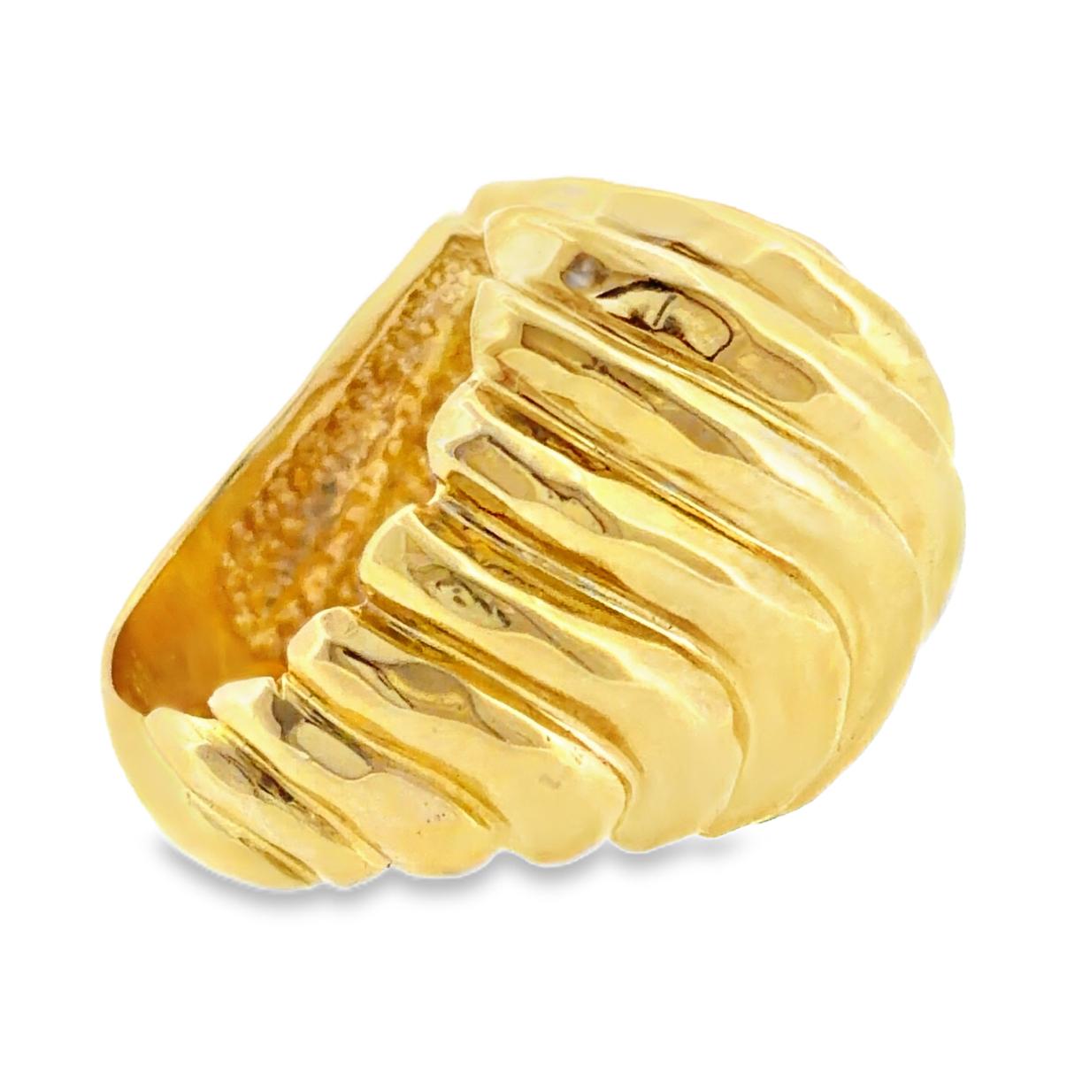 Henry Dunay 18K Gold Hammered Swirl Sculptural Dome Ring, Circa 1980's