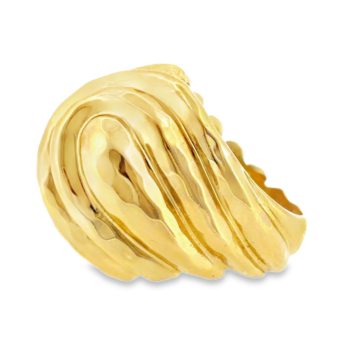 Henry Dunay 18K Gold Hammered Swirl Sculptural Dome Ring, Circa 1980's
