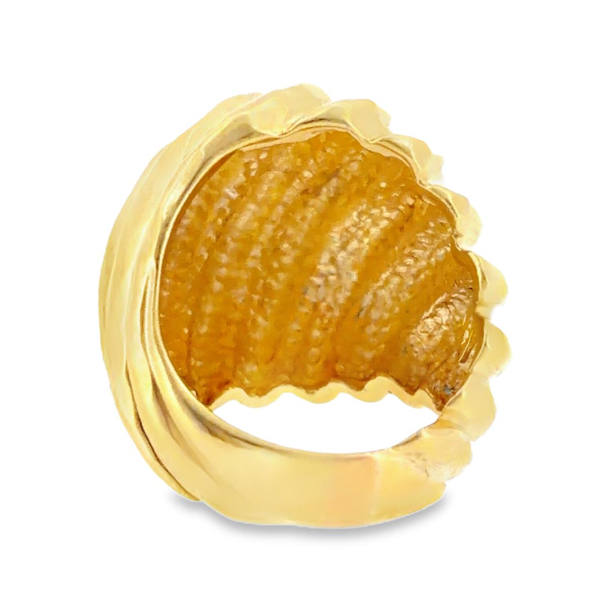 Henry Dunay 18K Gold Hammered Swirl Sculptural Dome Ring, Circa 1980's