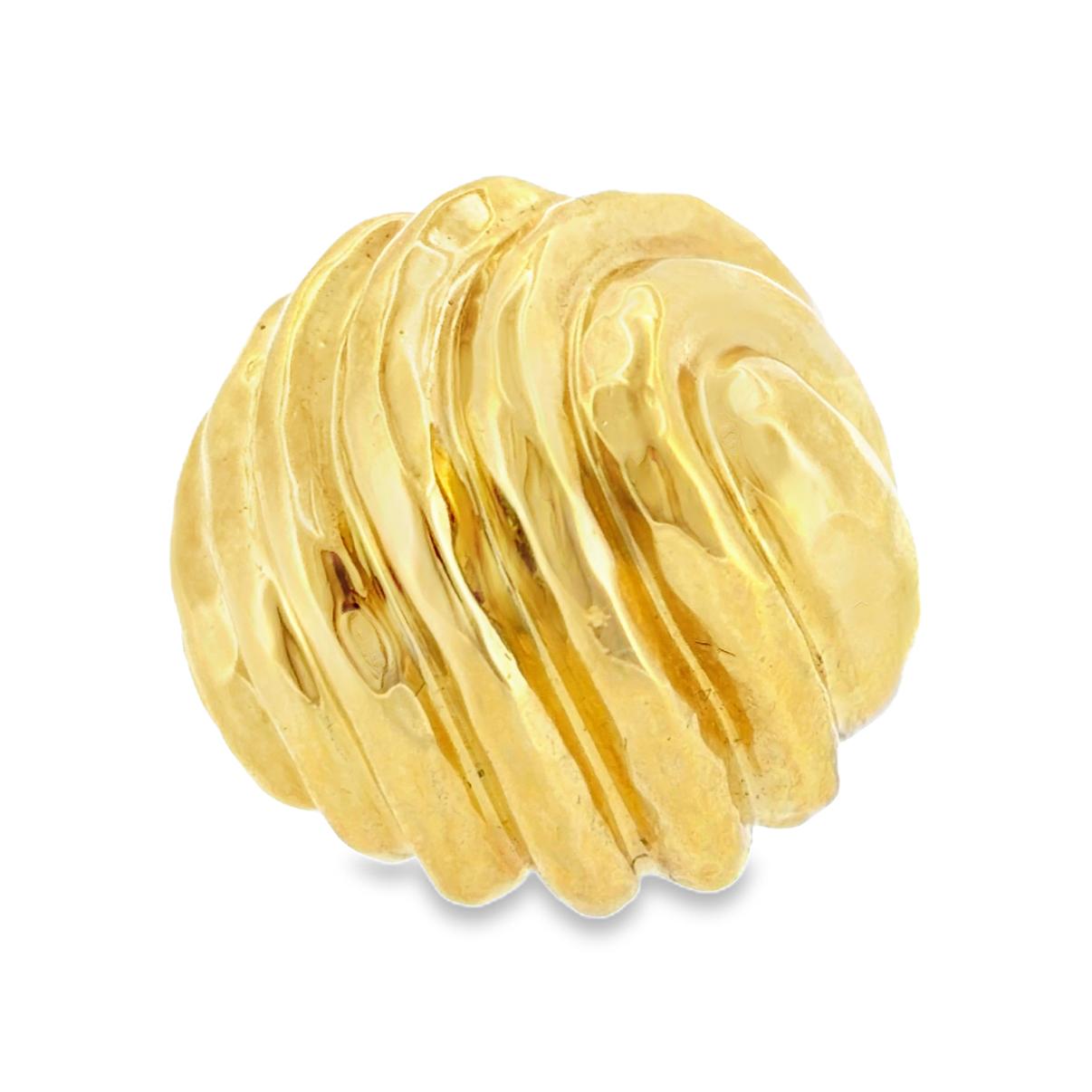 Henry Dunay 18K Gold Hammered Swirl Sculptural Dome Ring, Circa 1980's