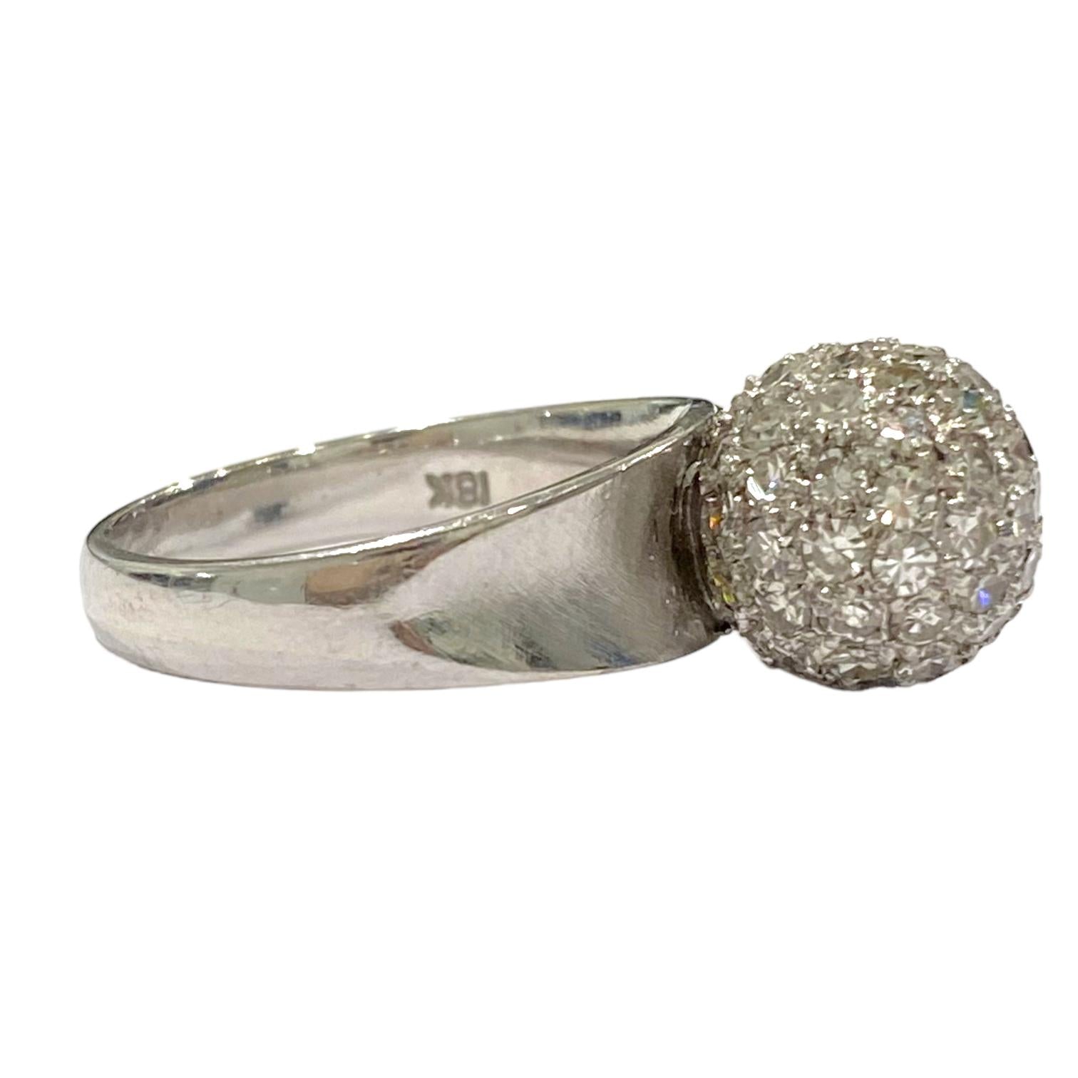 Vintage 18K White Gold Diamond Ball Ring