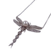 Vintage 14K White Gold Diamond Ruby & Pearl Dragonfly Necklace