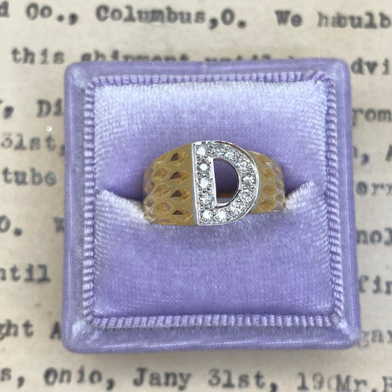 Vintage 14K Gold Initial "D" Diamond Ring