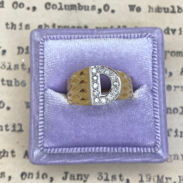 Vintage 14K Gold Initial "D" Diamond Ring