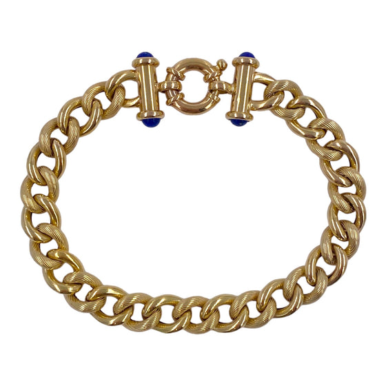 Vintage 14K Yellow Gold & Lapis Lazuli Curb Links Bracelet