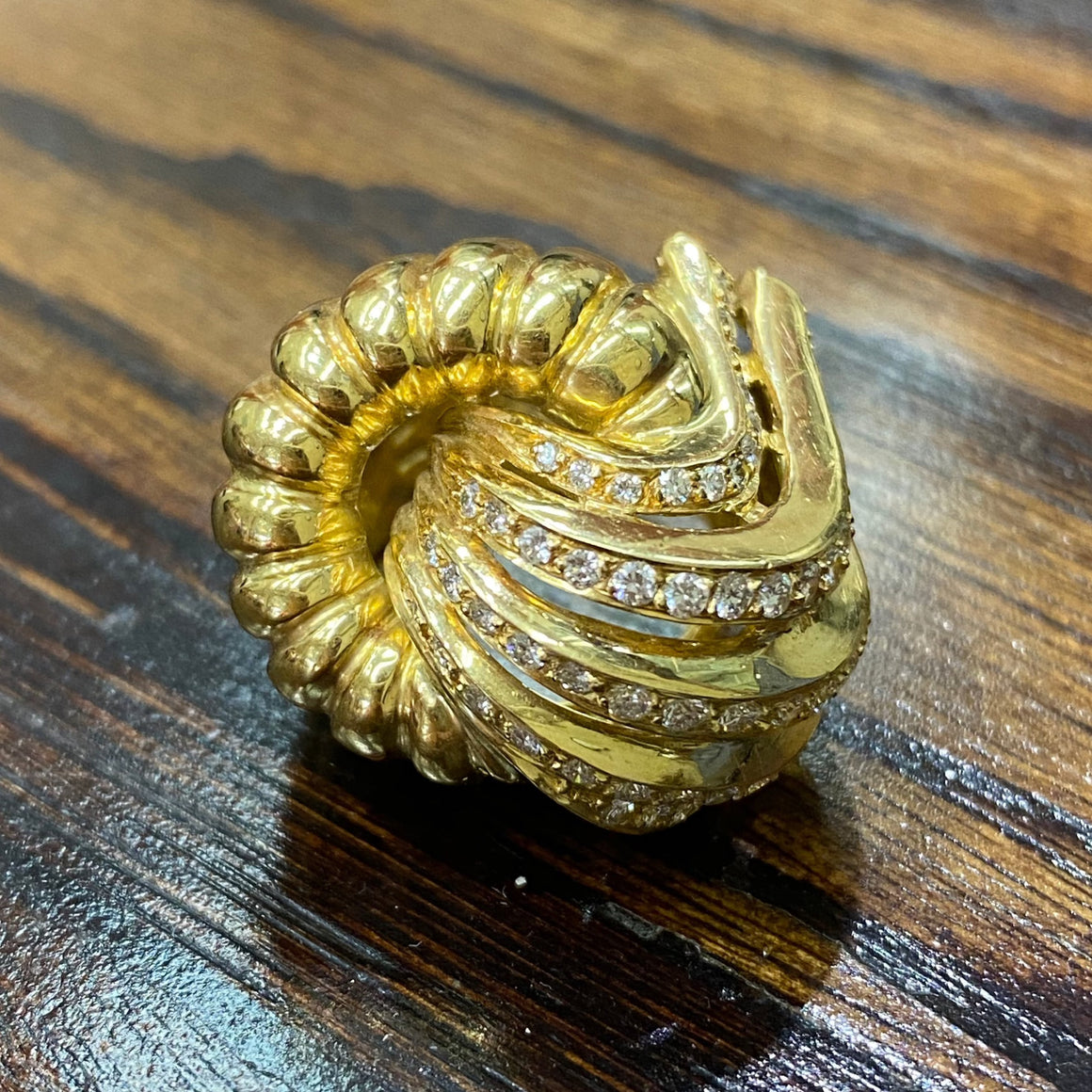 Vintage 18K Gold Large Waterfall Diamond Cocktail Ring