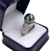 Vintage 14K White Gold Tahitian Pearl & Diamond Ring
