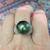 Vintage 14K White Gold Tahitian Pearl & Diamond Ring