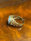 Vintage 14K Gold LeVian Coral & Diamond Open Hearts Ring