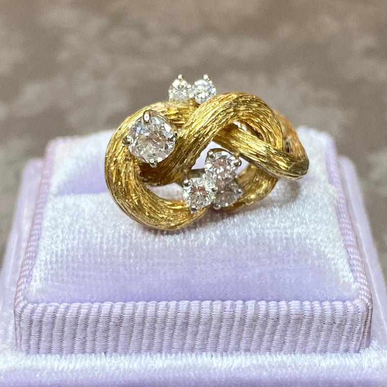 Vintage Kurt Wayne 18K Gold Diamond Knot Ring