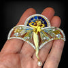 MASRIERA 18K Gold Nymph Plique-à-Jour Brooch/Pendant with Diamonds