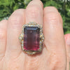 Vintage 14K Gold Watermelon Tourmaline and Diamond Ring