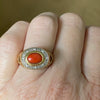 Vintage 14K Gold LeVian Coral & Diamond Open Hearts Ring