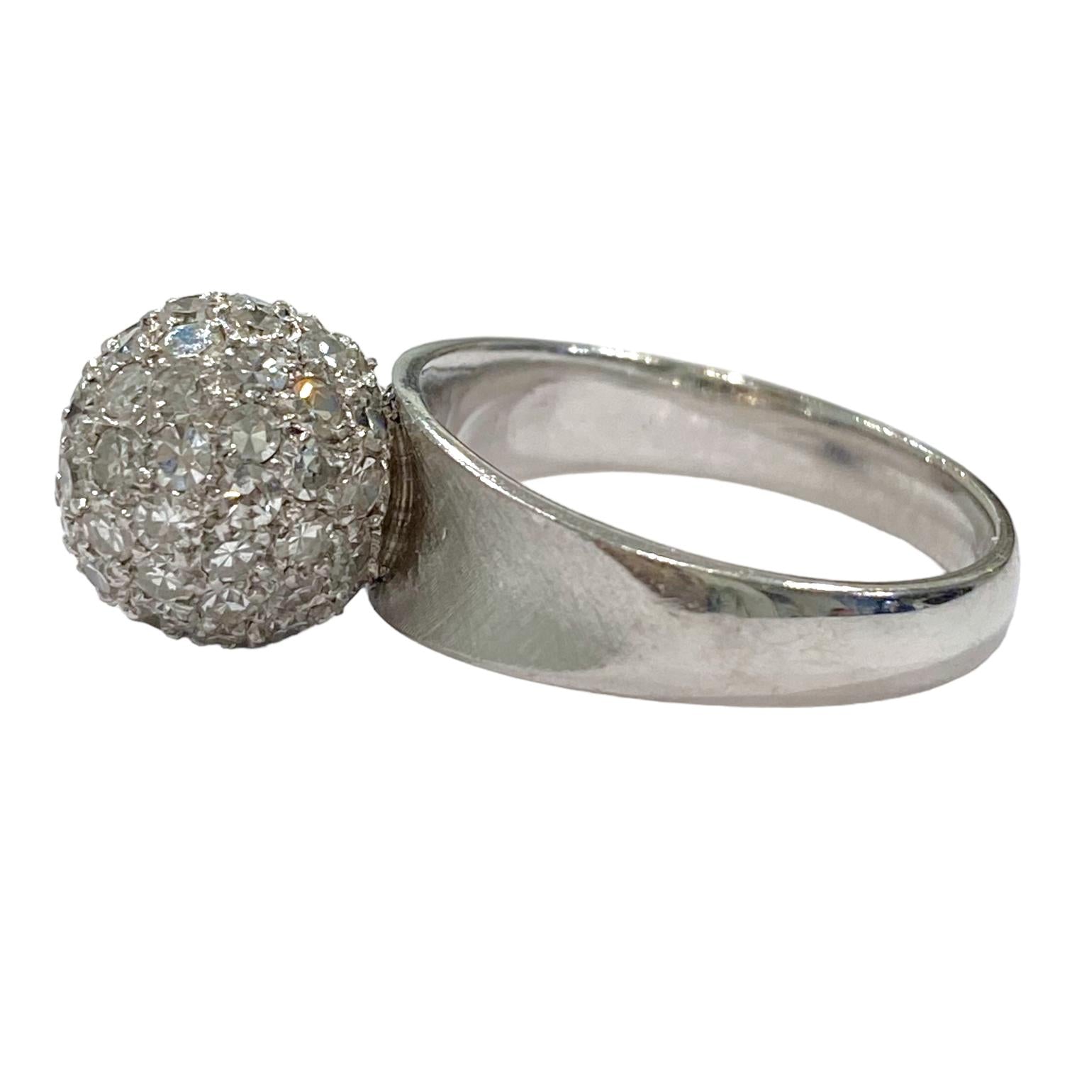 Vintage 18K White Gold Diamond Ball Ring