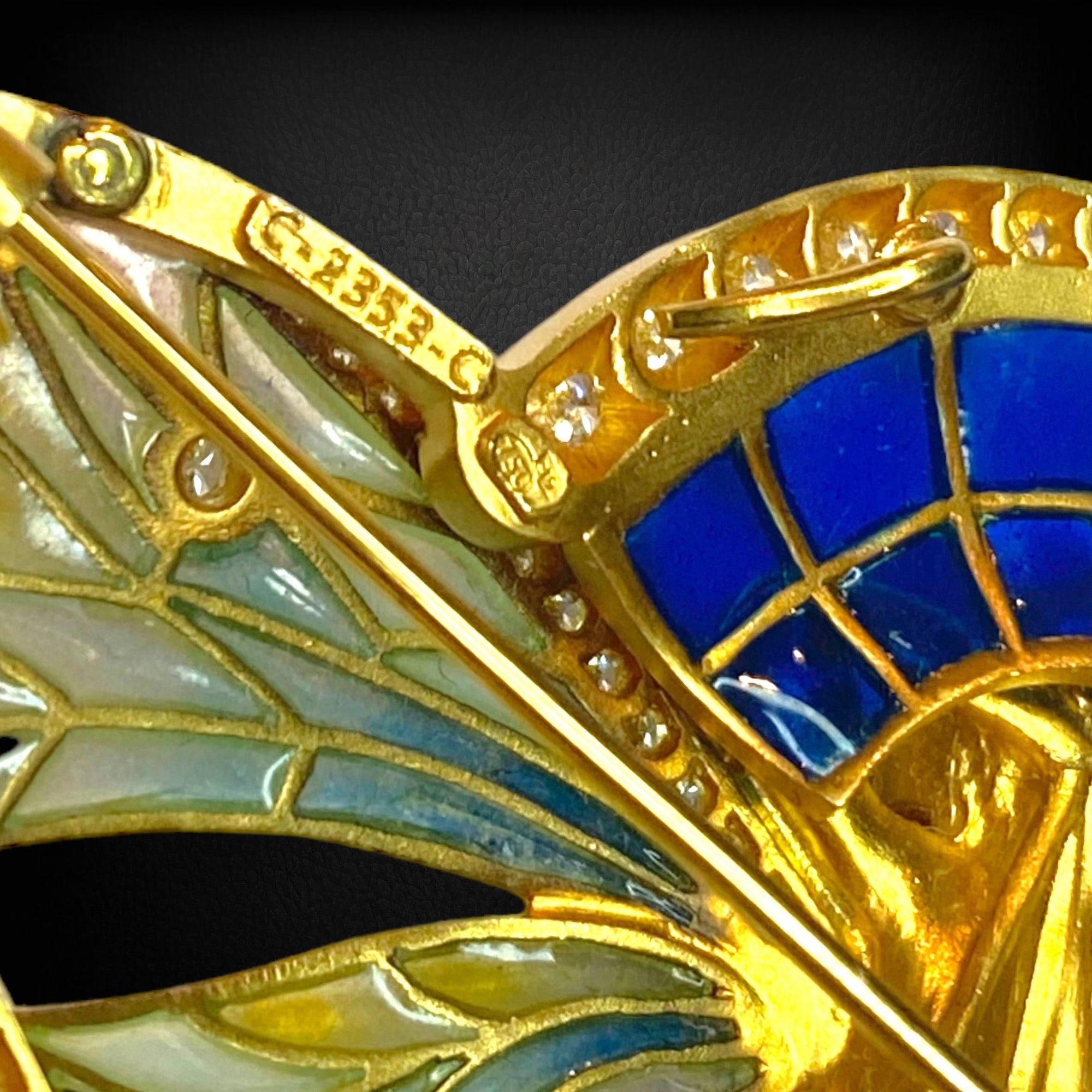 MASRIERA 18K Gold Nymph Plique-à-Jour Brooch Pendant with Diamonds