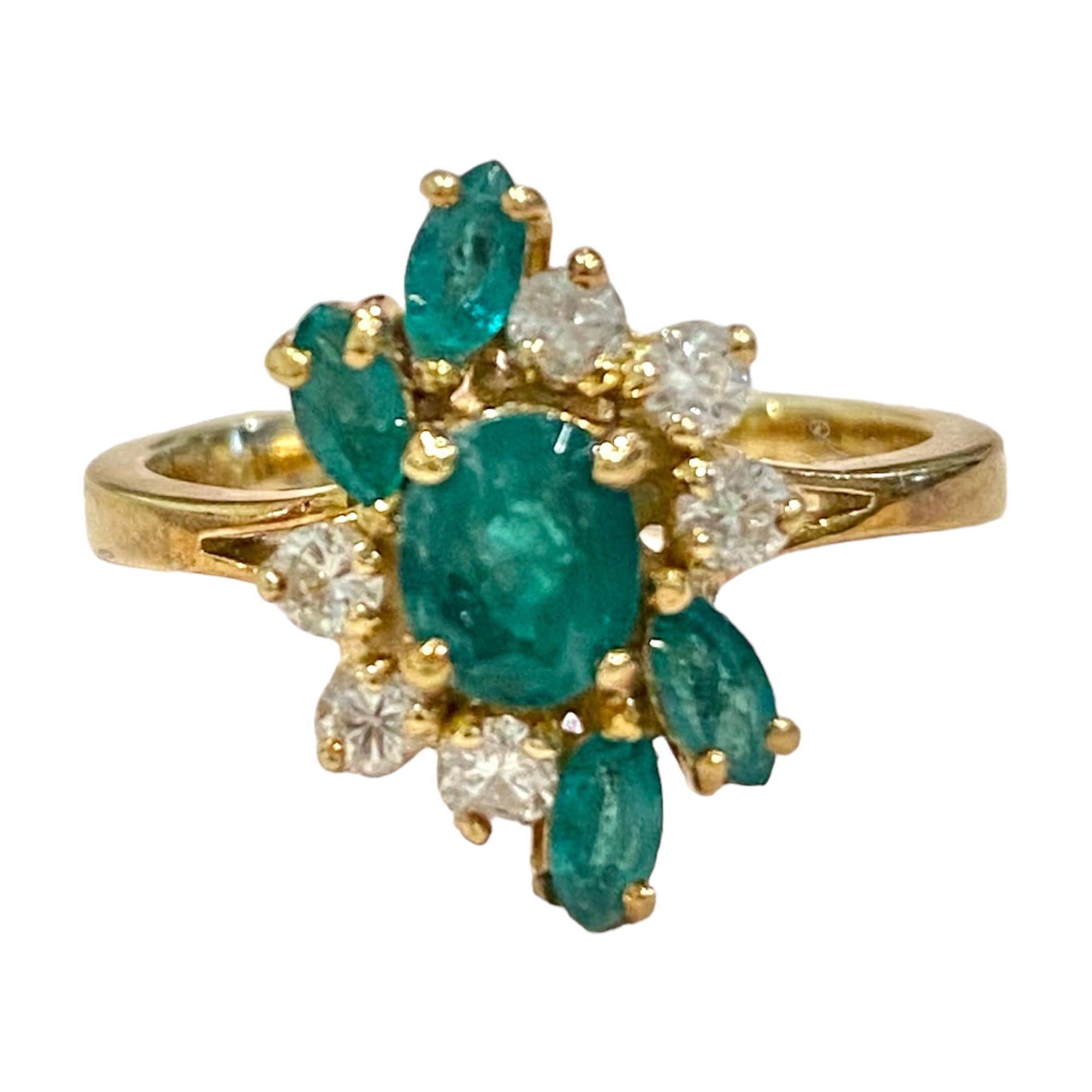 Vintage 18K Yellow Gold Emerald & Diamond Ring