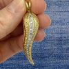 Vintage 14K Gold Large Italian Horn Diamond Pendant