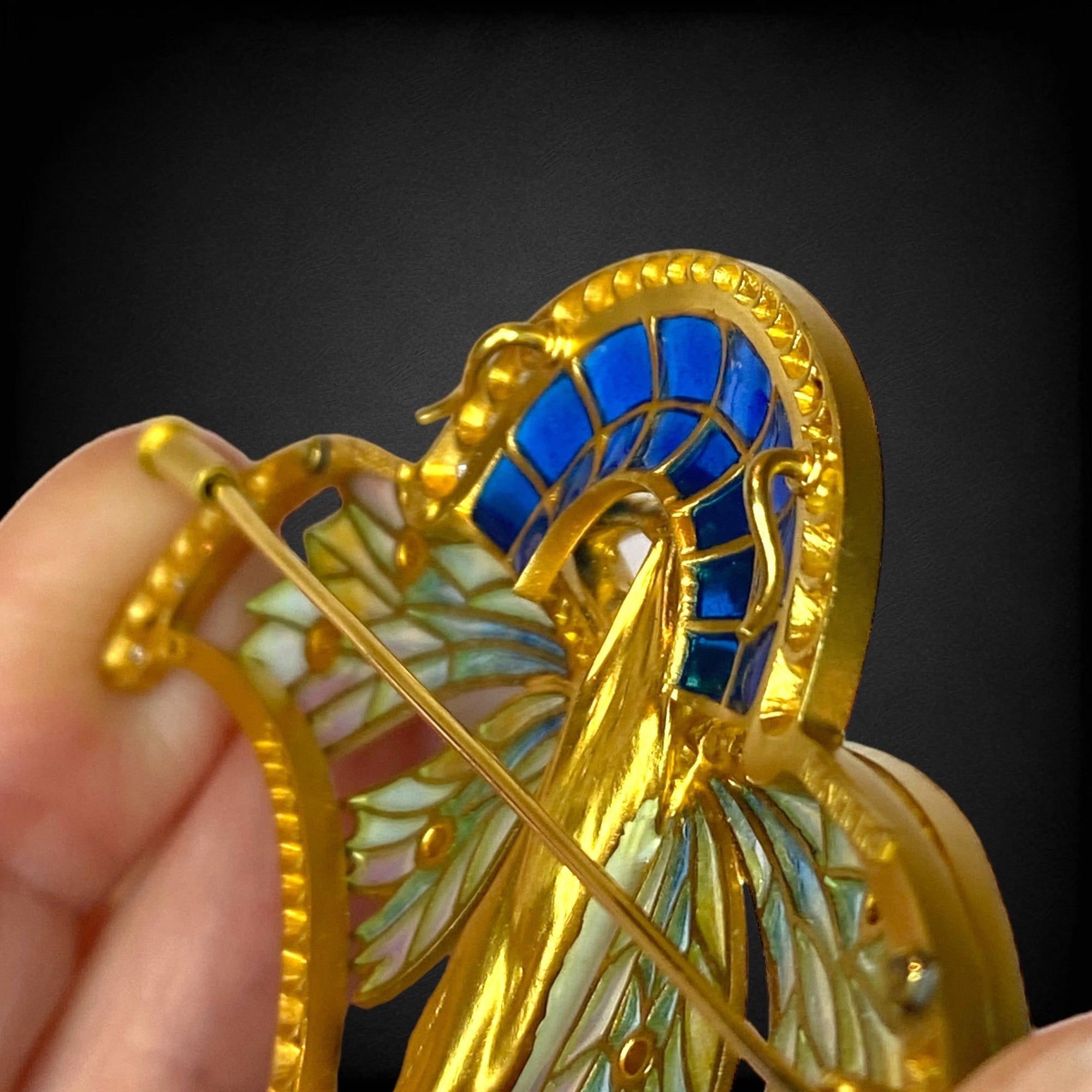 MASRIERA 18K Gold Nymph Plique-à-Jour Brooch Pendant with Diamonds