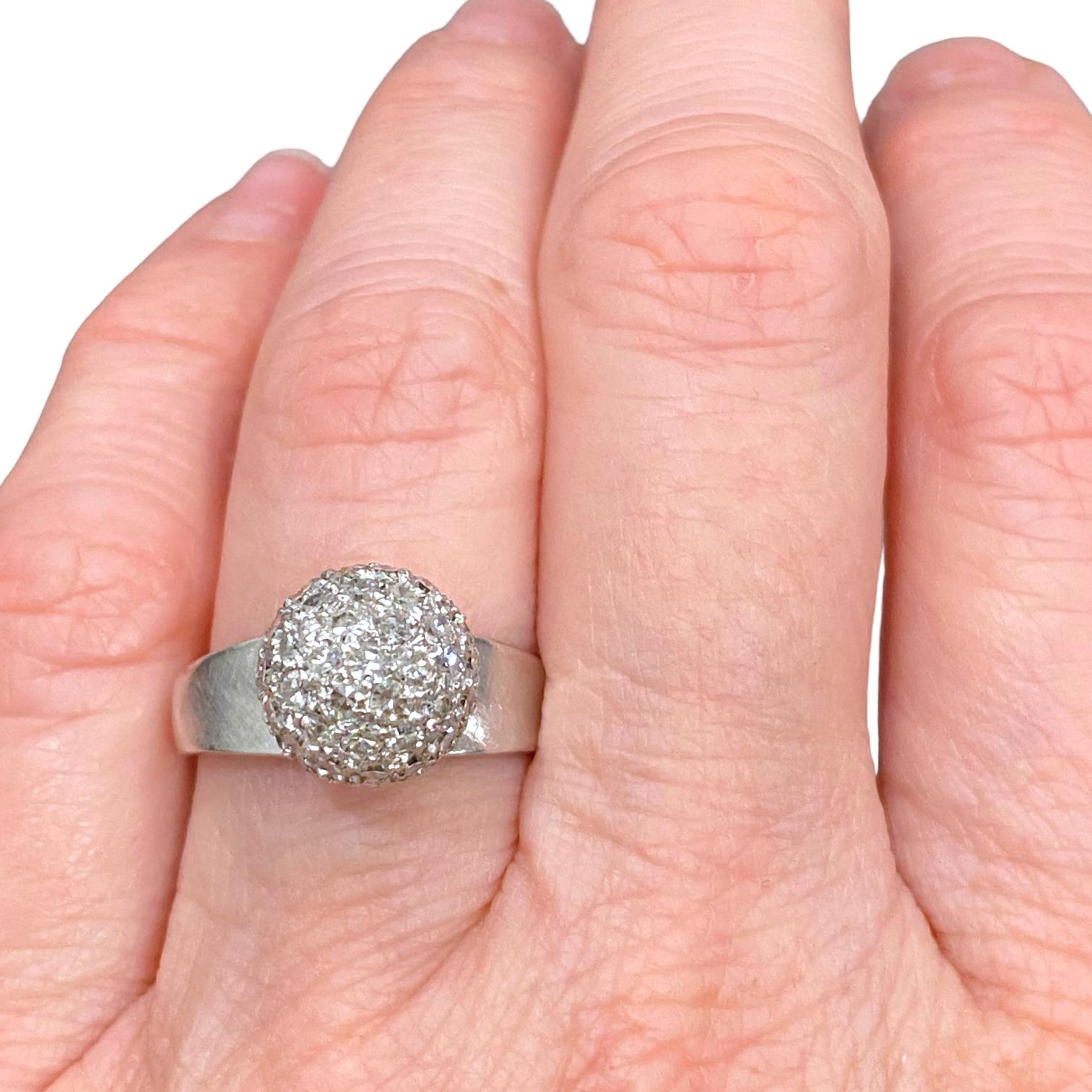 Vintage 18K White Gold Diamond Ball Ring