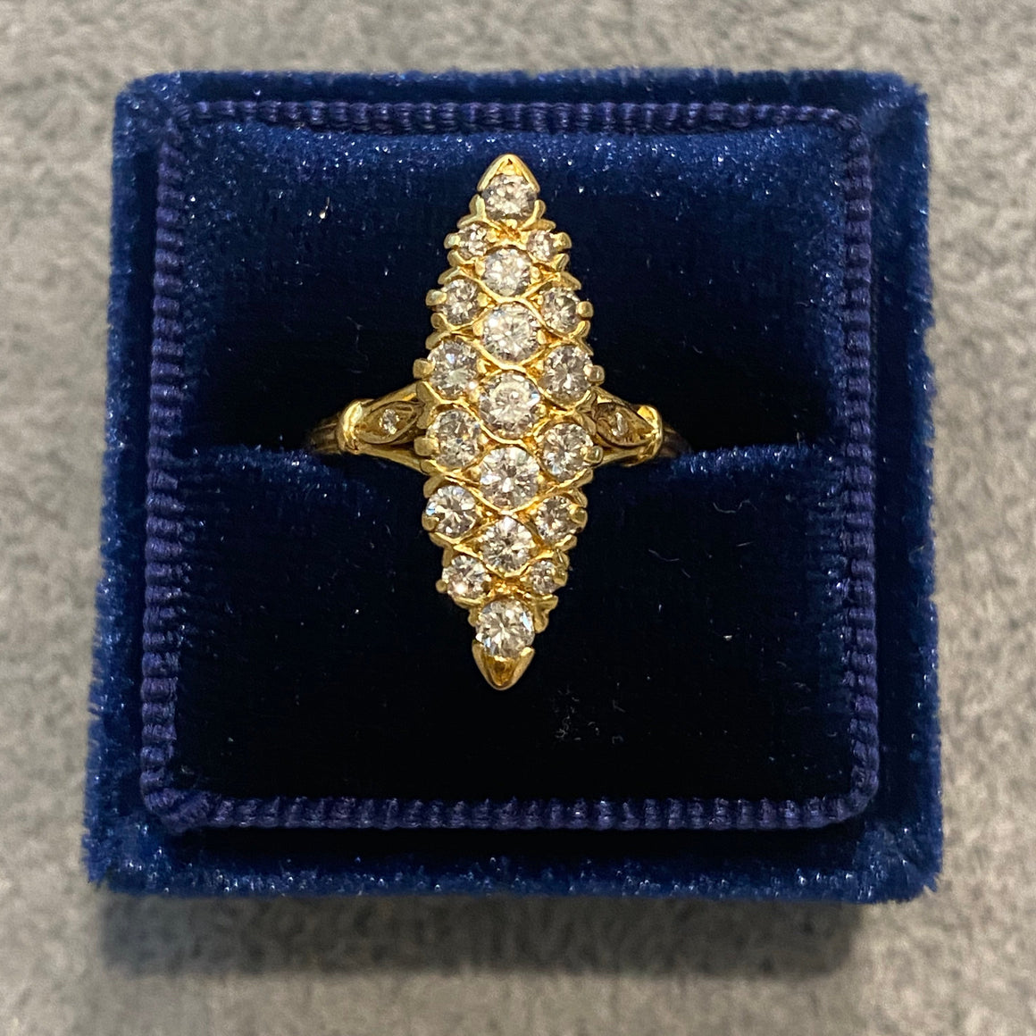Vintage 18K Yellow Gold Diamond Navette Ring