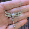 Vintage 14K White Gold Diamond Ruby & Pearl Dragonfly Necklace