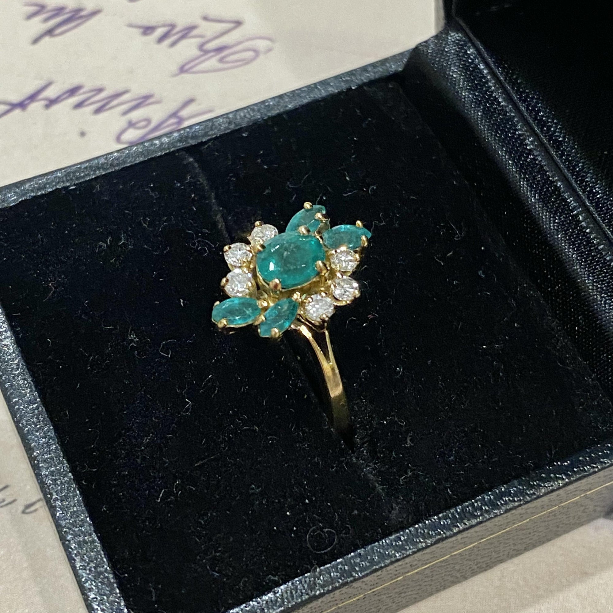 Vintage 18K Yellow Gold Emerald & Diamond Ring