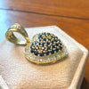 Vintage 14K Gold Sapphire & Diamond Puffy Heart Pendant