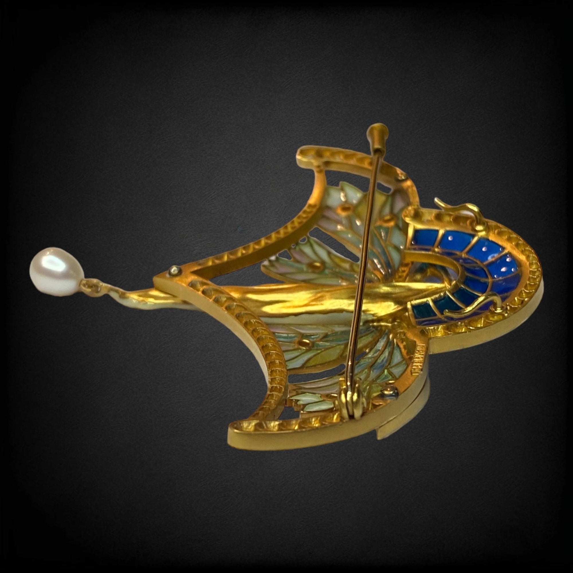 MASRIERA 18K Gold Nymph Plique-à-Jour Brooch Pendant with Diamonds