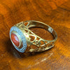 Vintage 14K Gold LeVian Coral & Diamond Open Hearts Ring