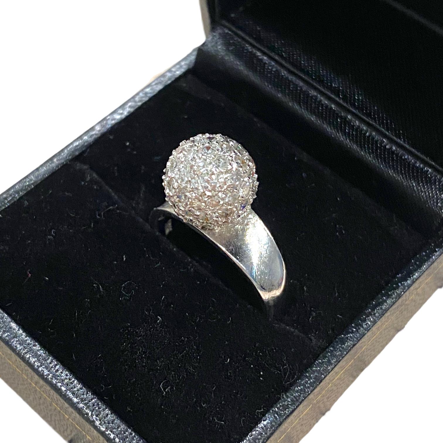 Vintage 18K White Gold Diamond Ball Ring