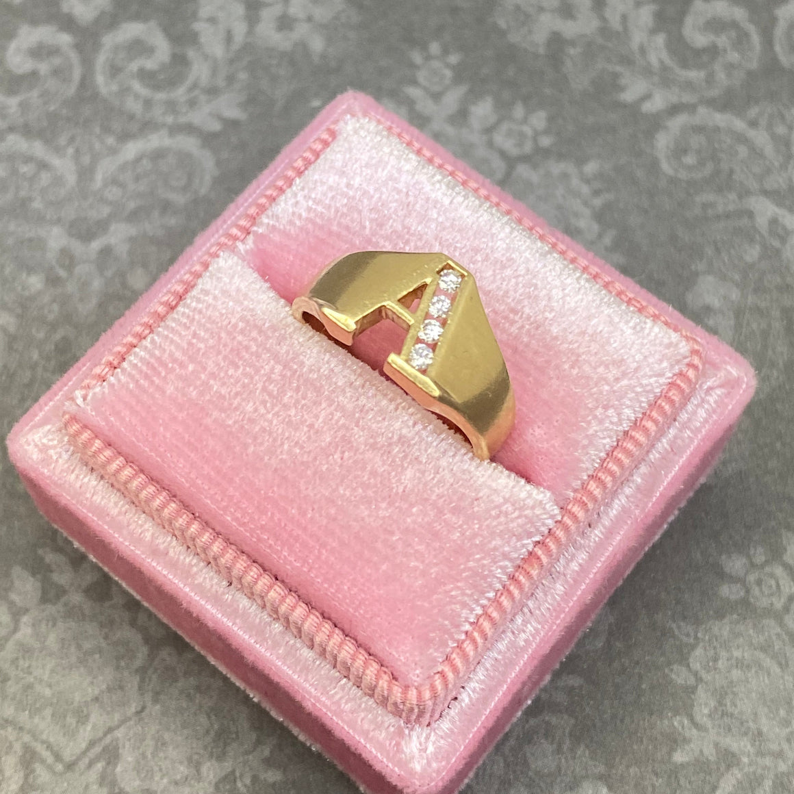 Vintage 18K Yellow Gold Initial "A" Diamond Ring