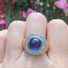 Vintage 18K Gold Sapphire Cabochon and Diamond Ring