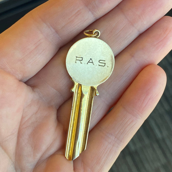 Vintage 14K Gold Top Uncut Blank Real Key Pendant