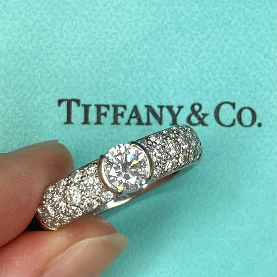 Tiffany & Co. Platinum Etoile Diamond Engagement Ring with Original Certificate Size 10