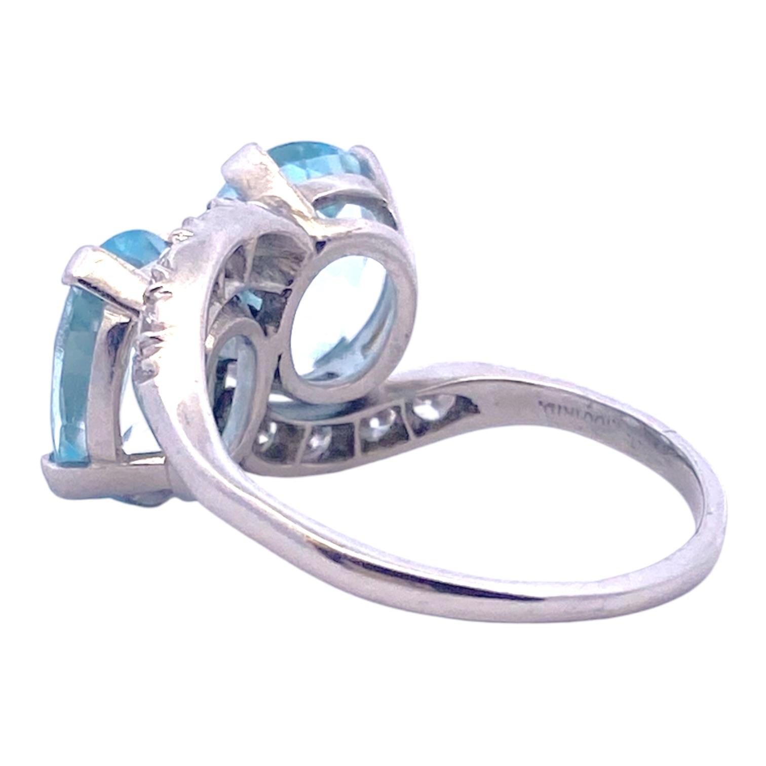 Vintage Platinum Aquamarine & Diamond Moi et Toi Ring