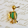 Vintage French 18K Yellow Gold Emerald Bird Brooch