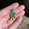 Vintage French 18K Yellow Gold Emerald Bird Brooch