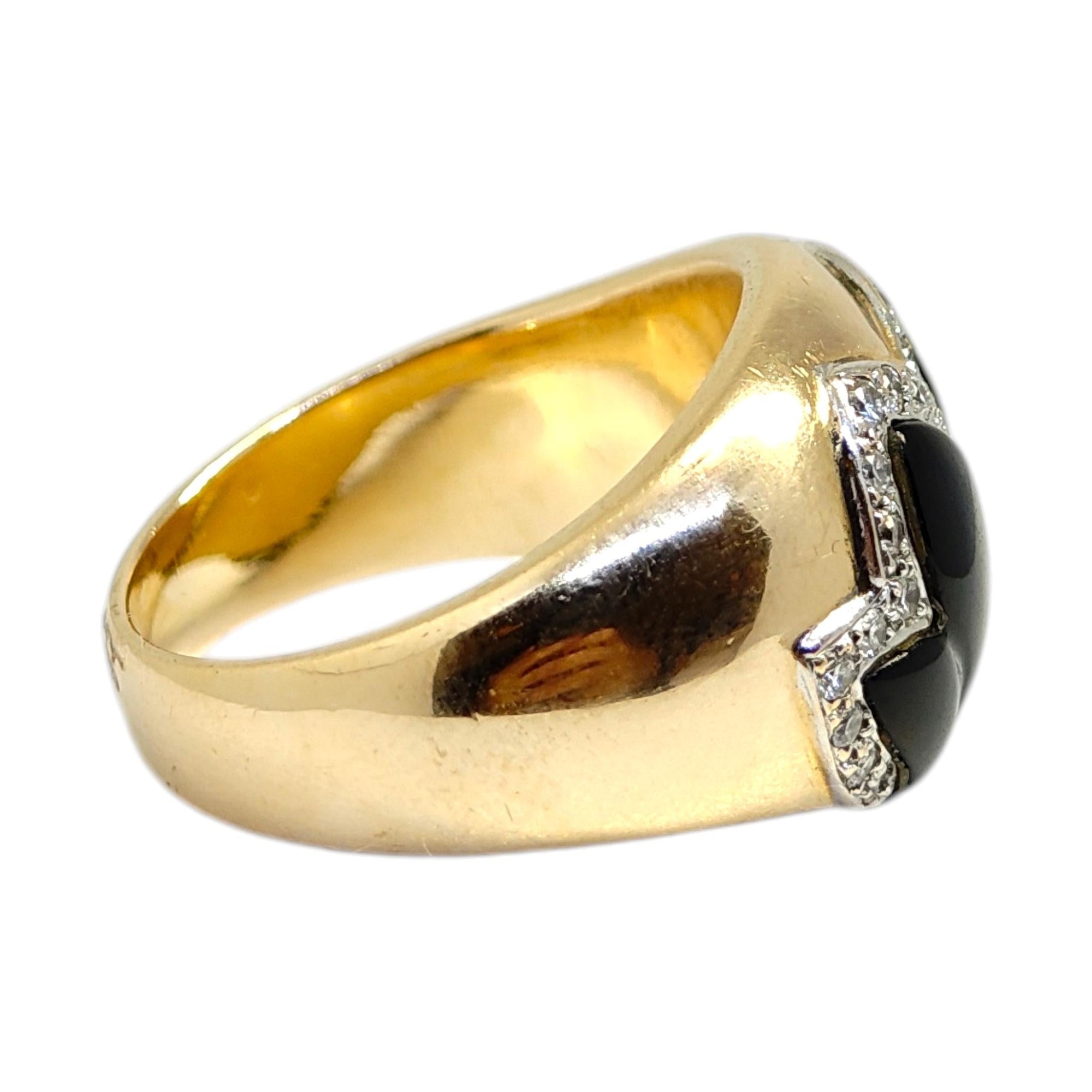 Vintage 14K Gold Onyx & Diamond Foliate Design Ring