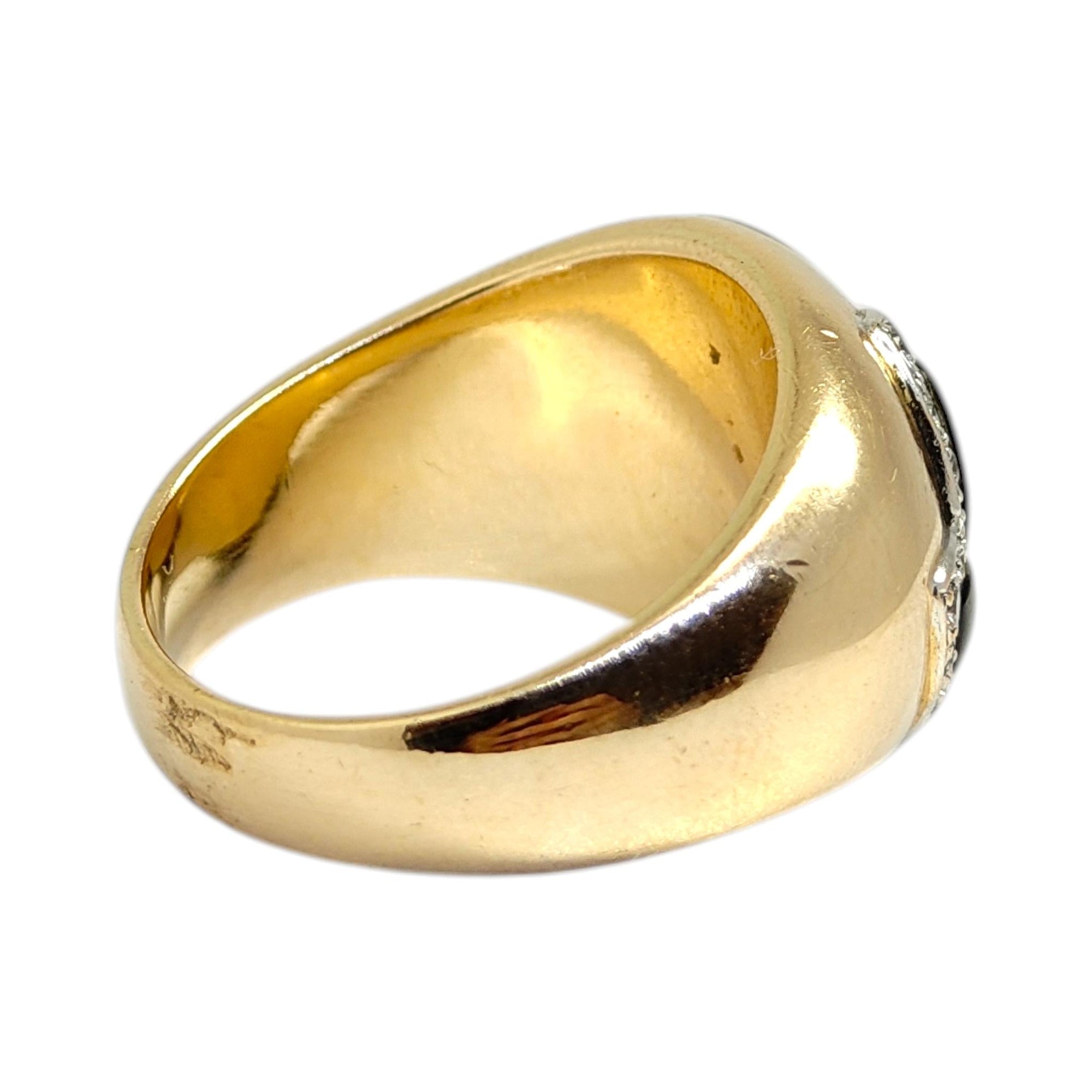 Vintage 14K Gold Onyx & Diamond Foliate Design Ring