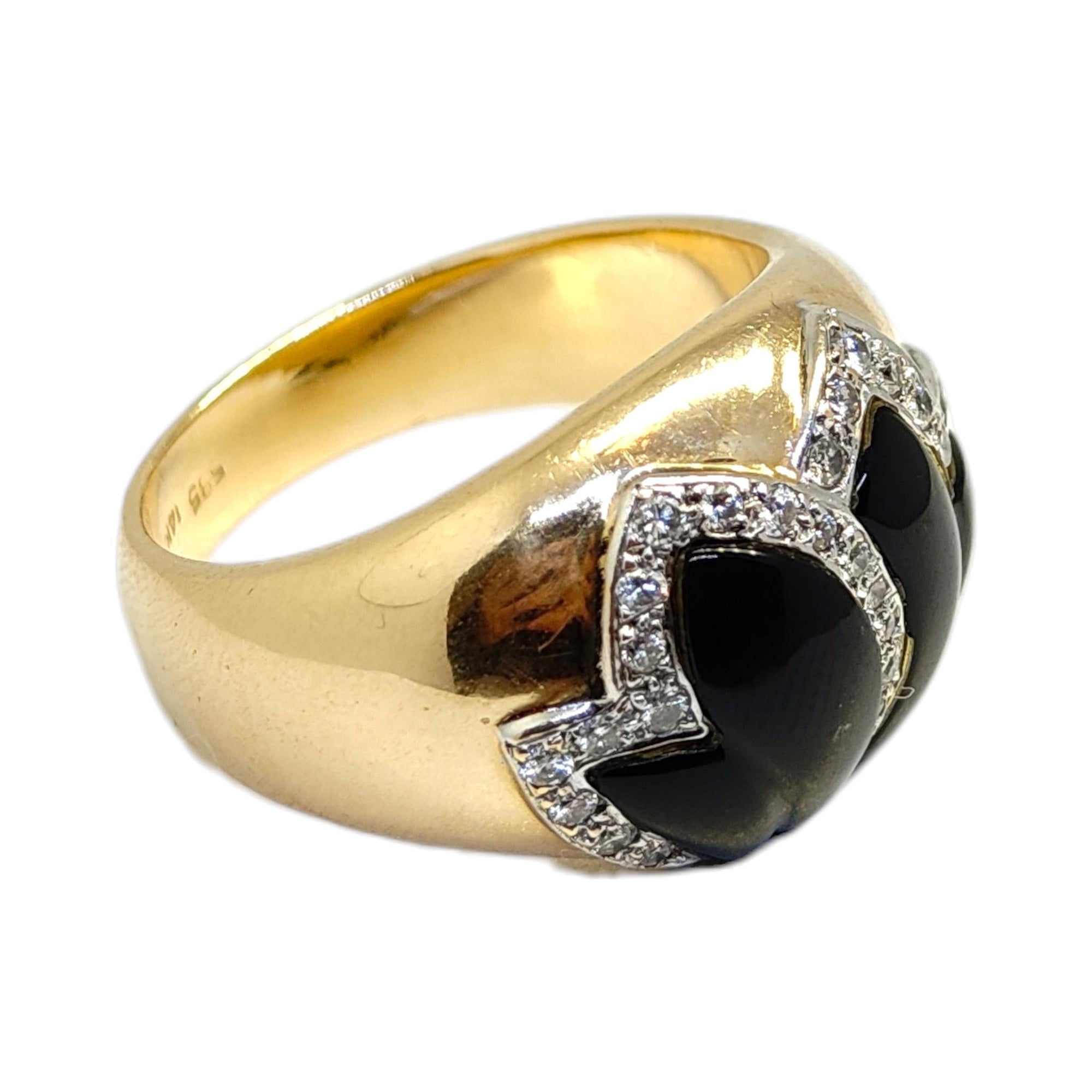 Vintage 14K Gold Onyx & Diamond Foliate Design Ring