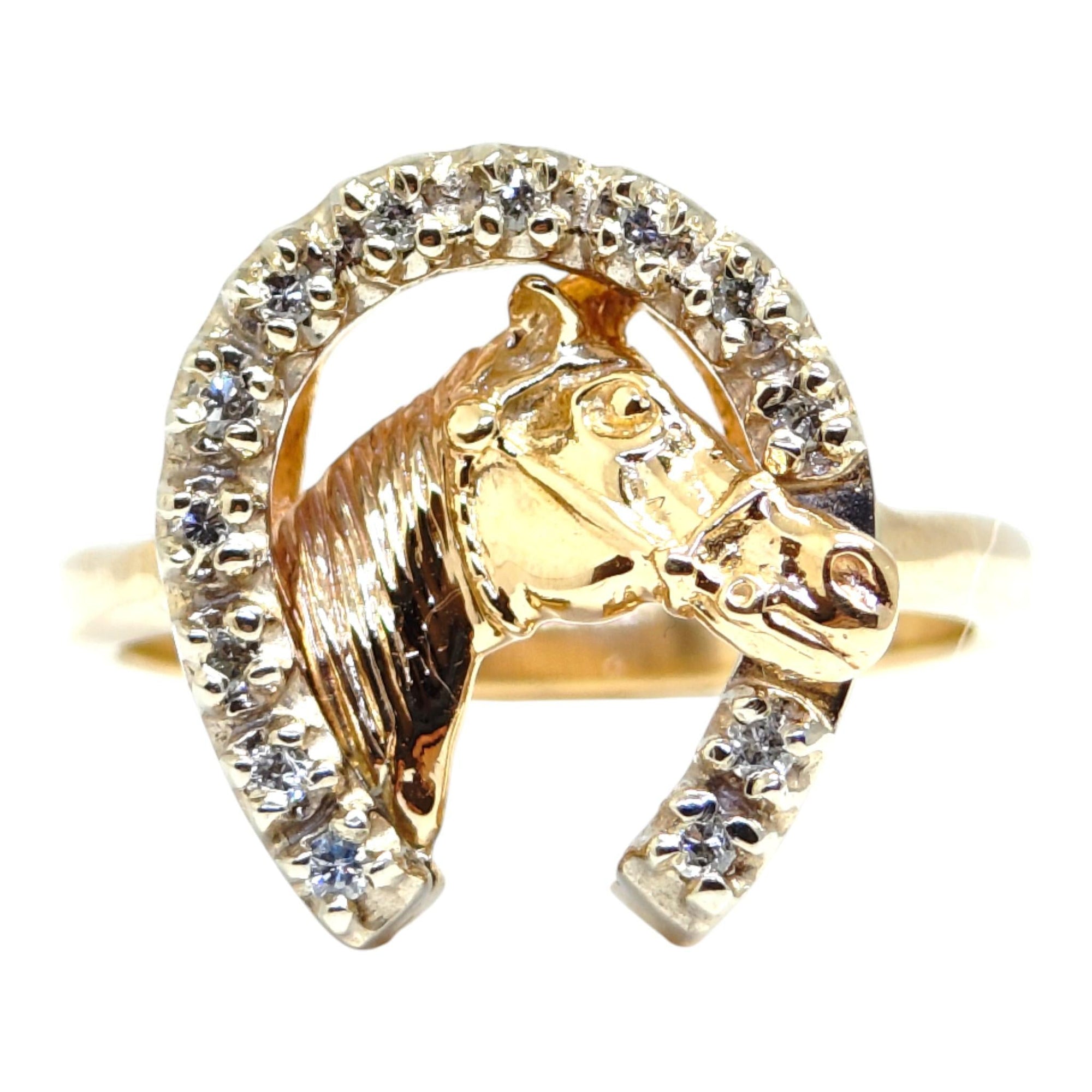 Vintage 14K Gold Diamond Horse Shoe Ring