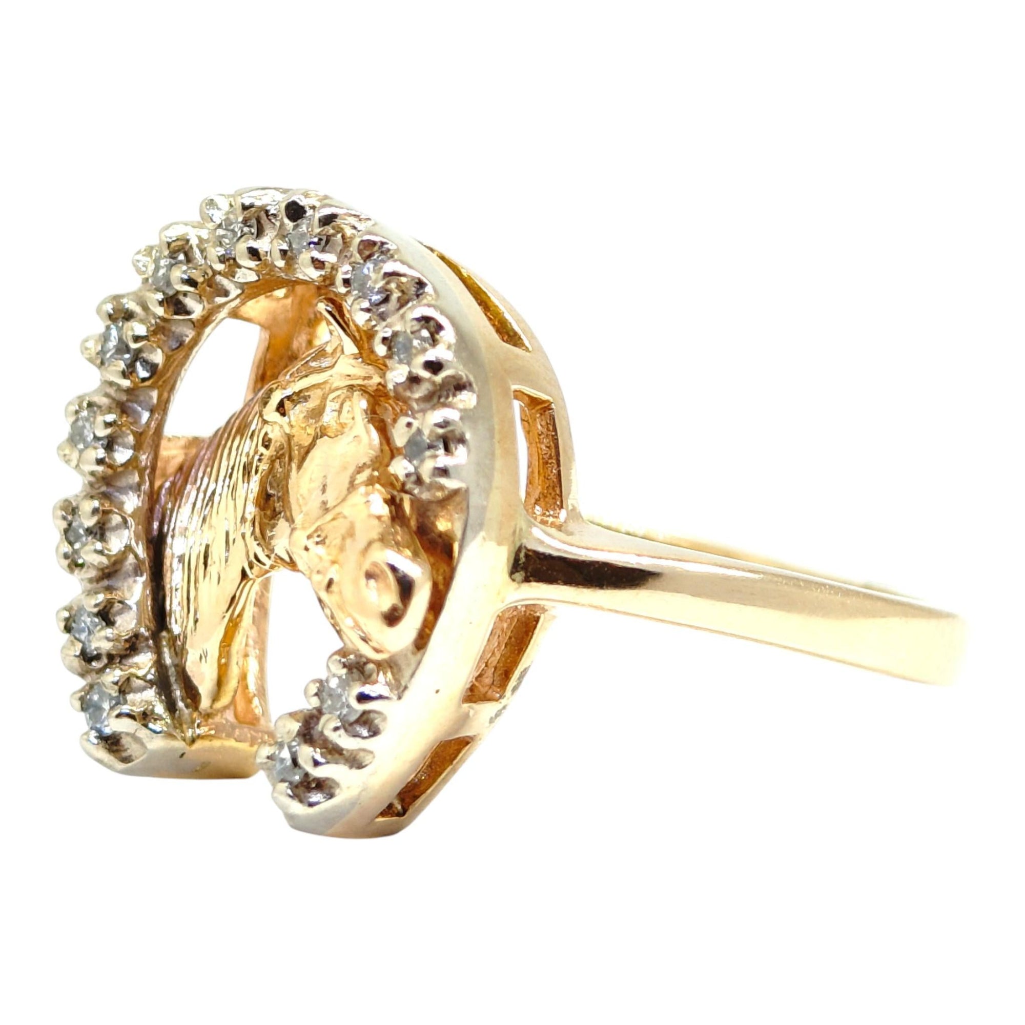 Vintage 14K Gold Diamond Horse Shoe Ring
