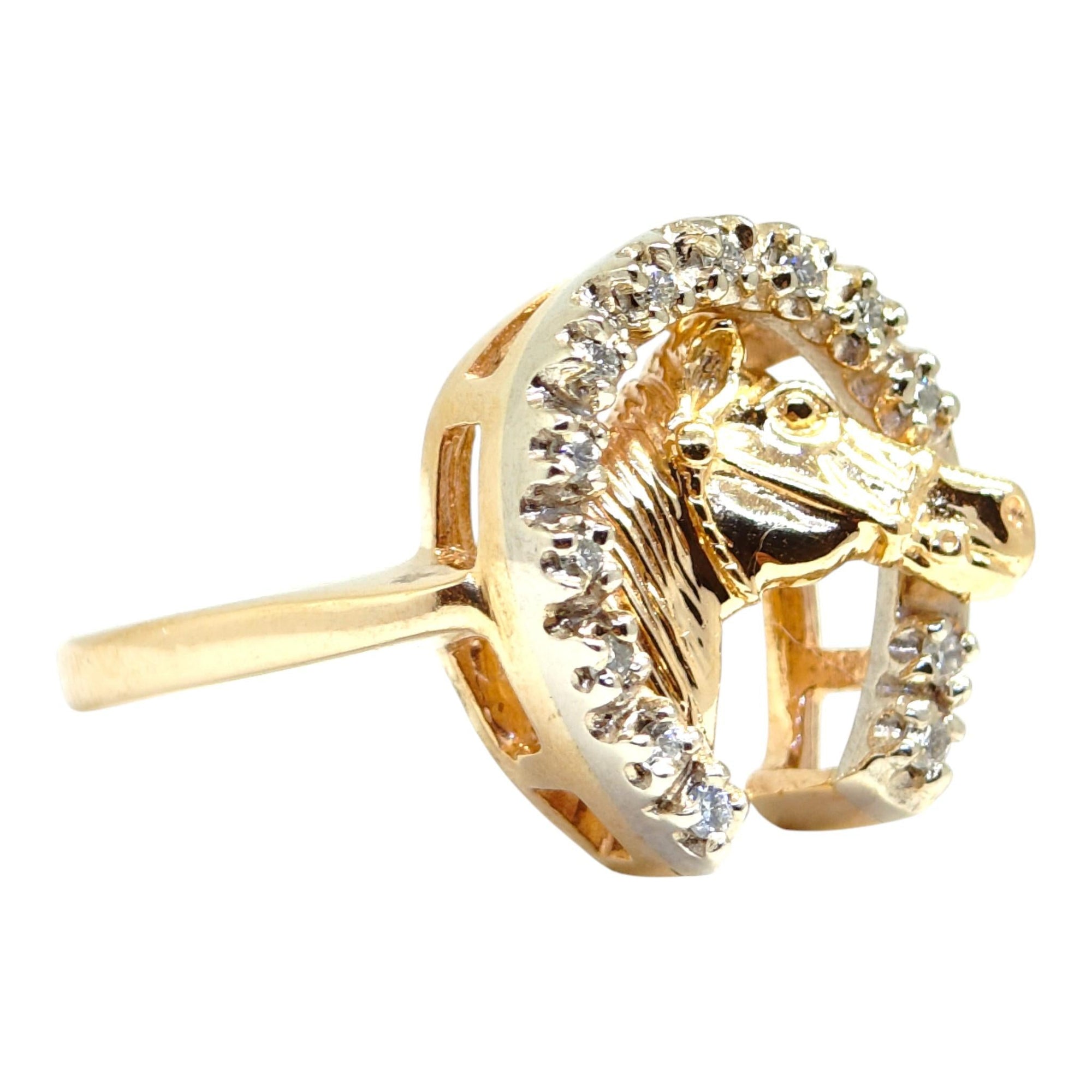 Vintage 14K Gold Diamond Horse Shoe Ring