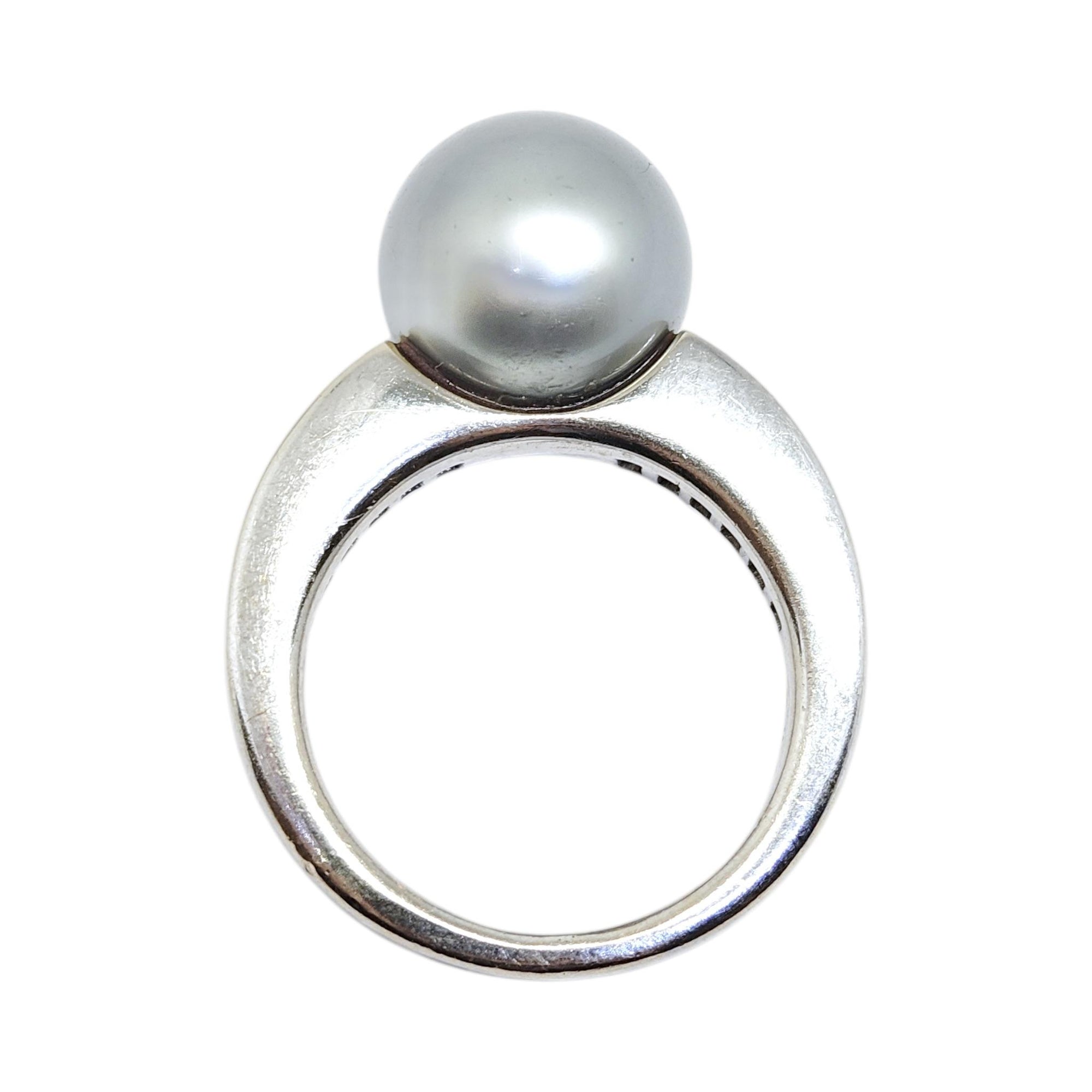 Mikimoto 18K White Gold Silver Akoya Pearl And Diamond Ring