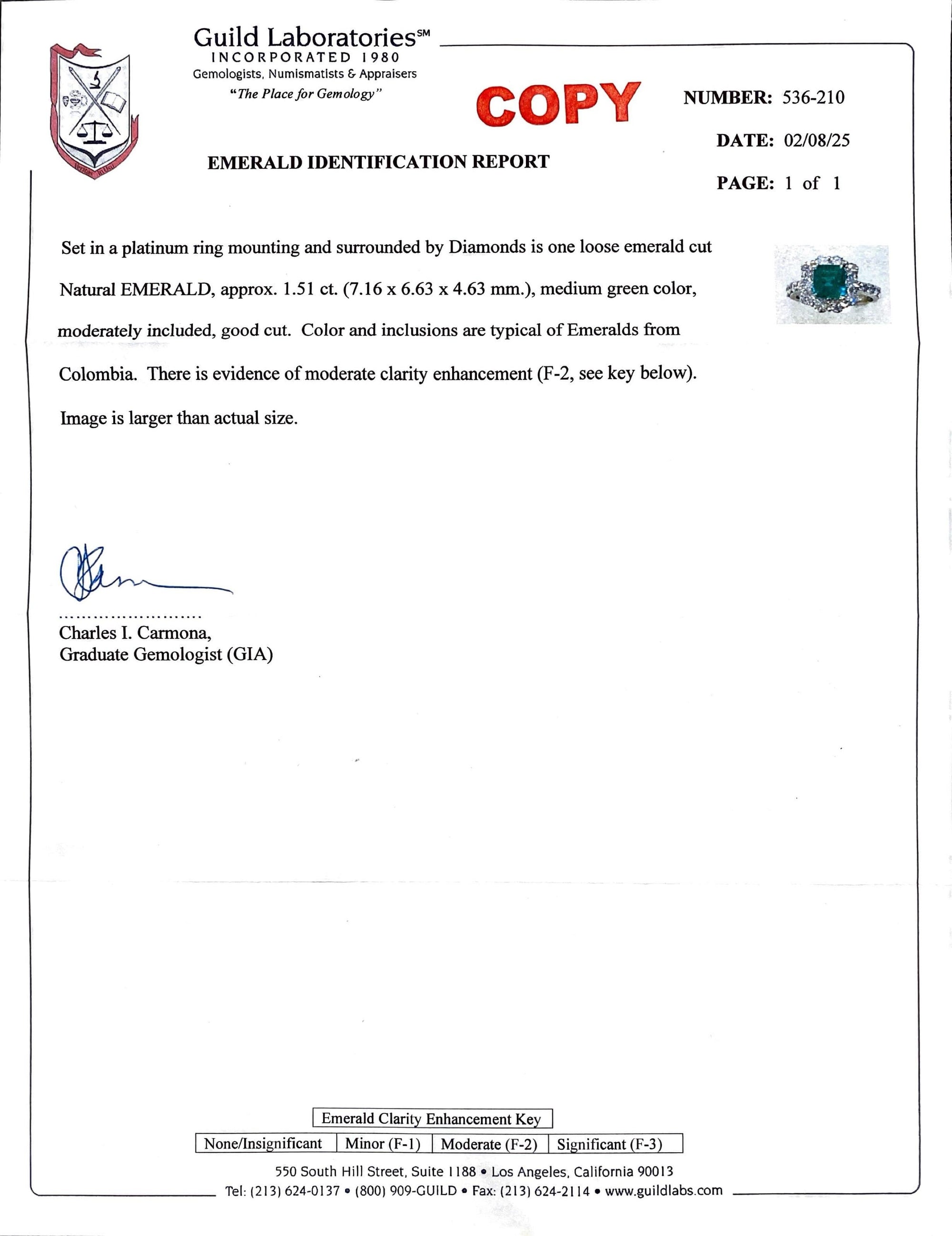 Platinum Certified Columbian Emerald & Diamond Ring