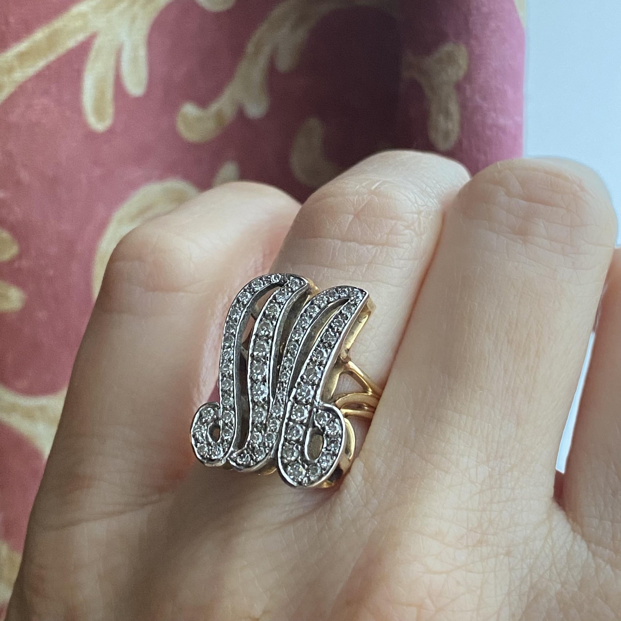 Vintage 14K Gold Diamond Initial M Ring
