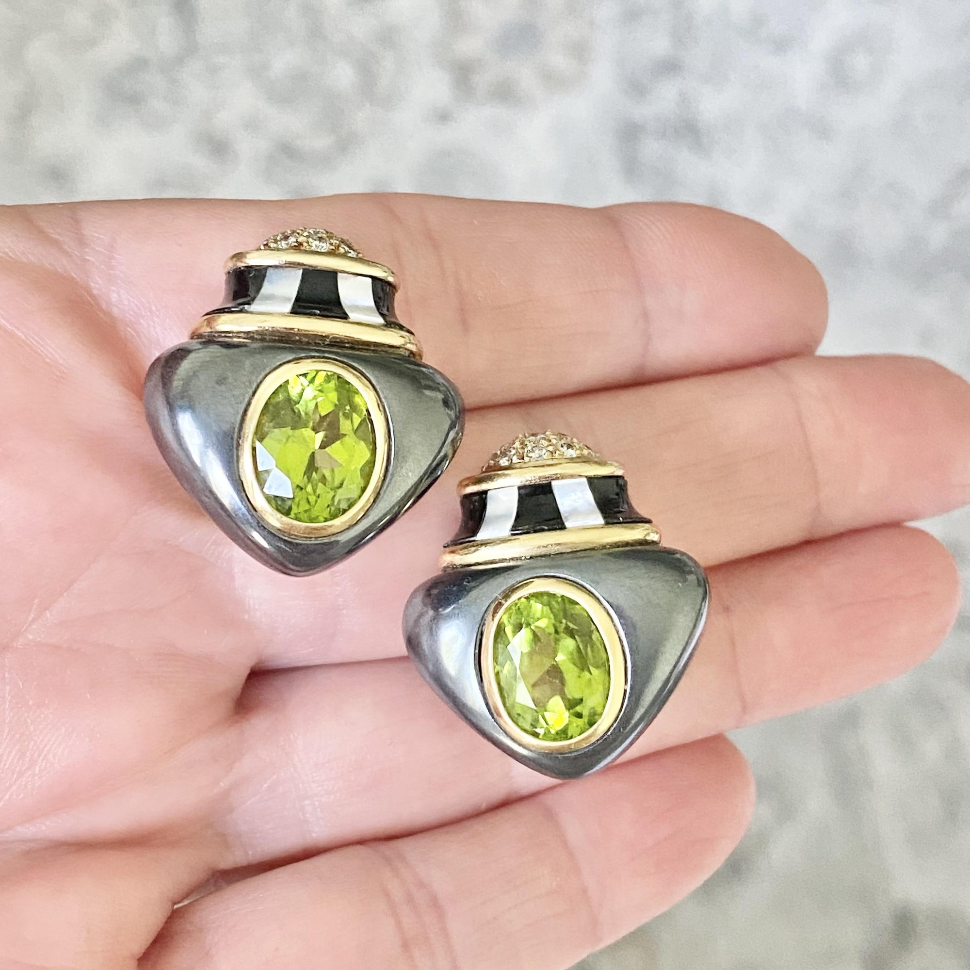 Angela Cummings 18K Peridot Hematite Diamond Earrings