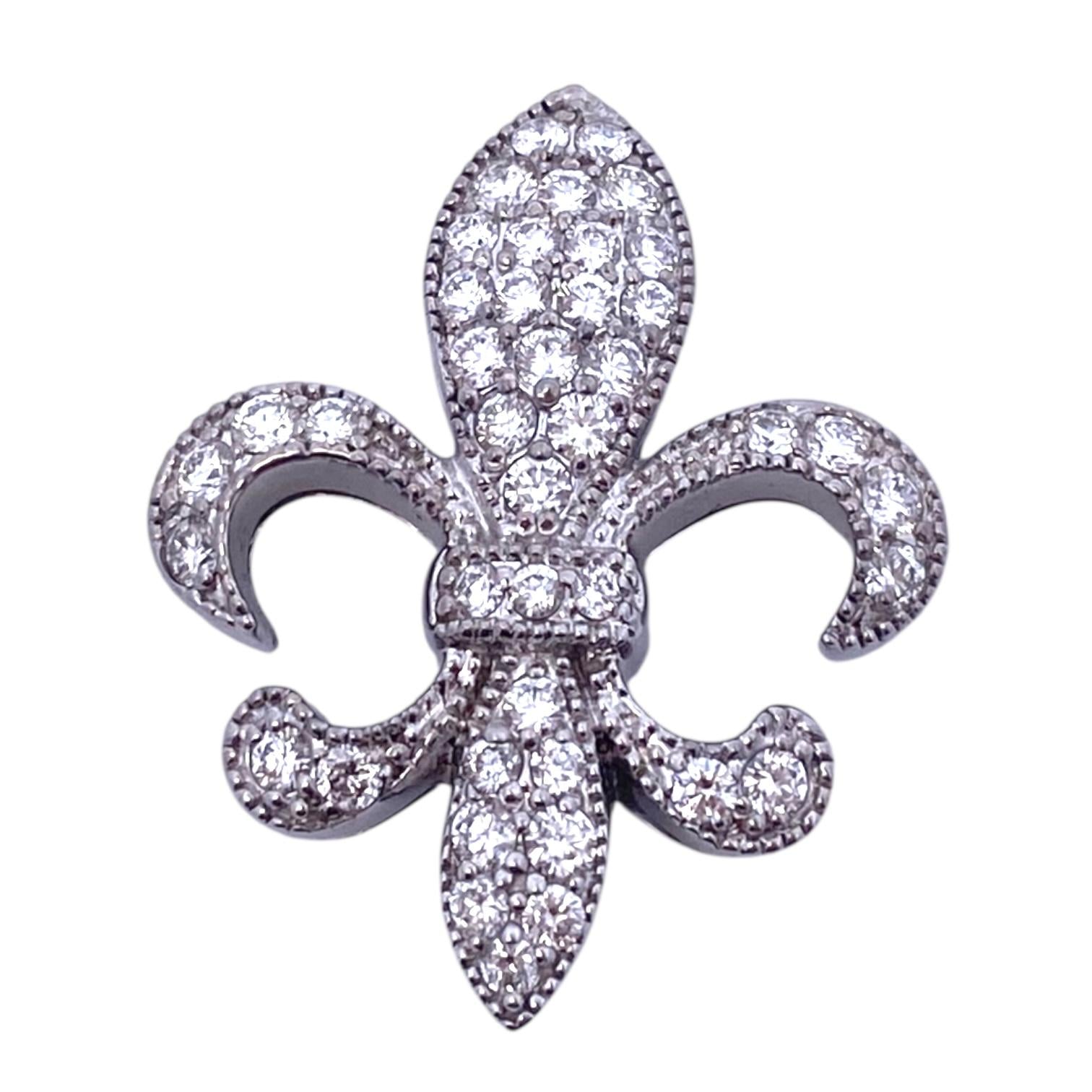 Vintage 18K White Gold Fleur-De-Lis Diamond Pendant