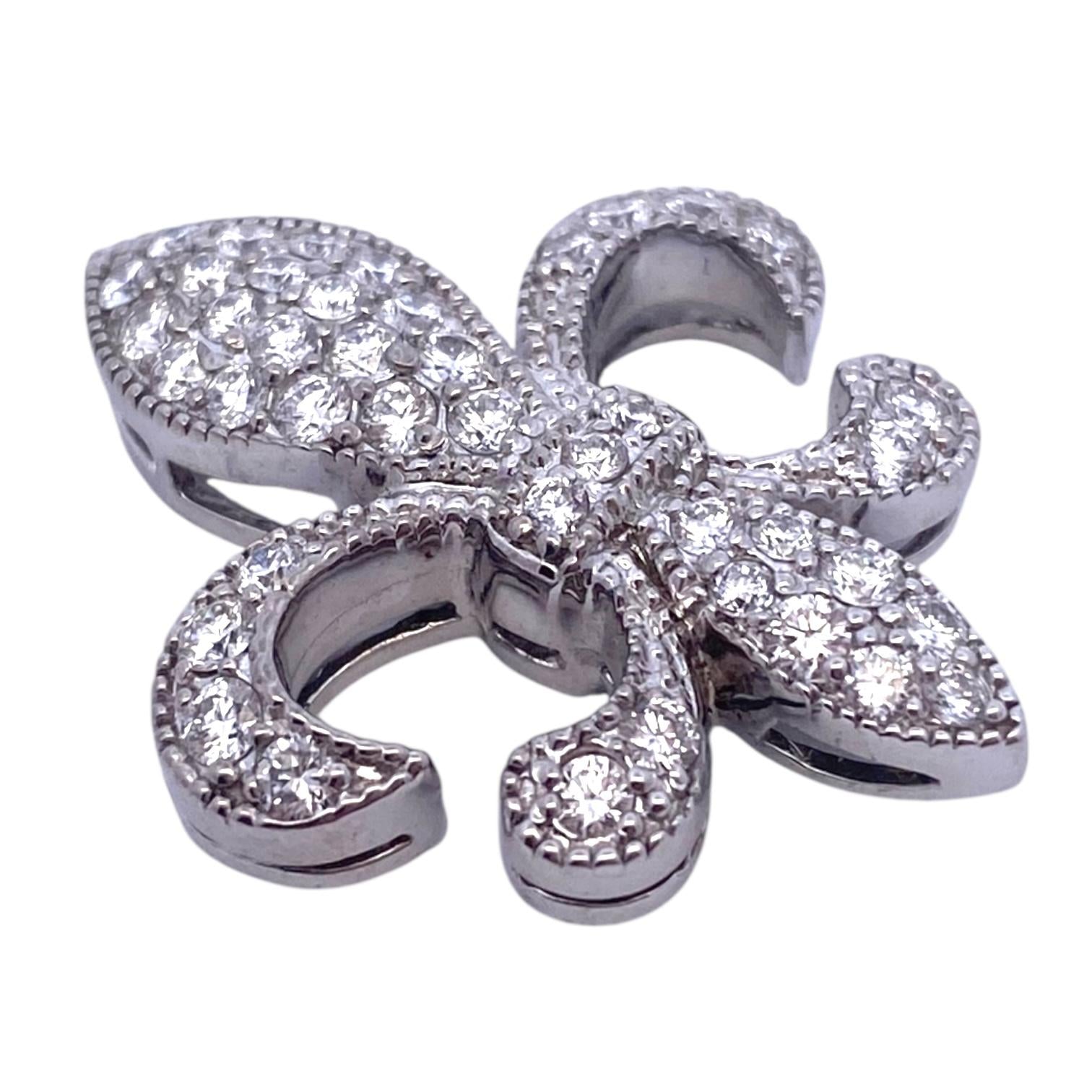 Vintage 18K White Gold Fleur-De-Lis Diamond Pendant