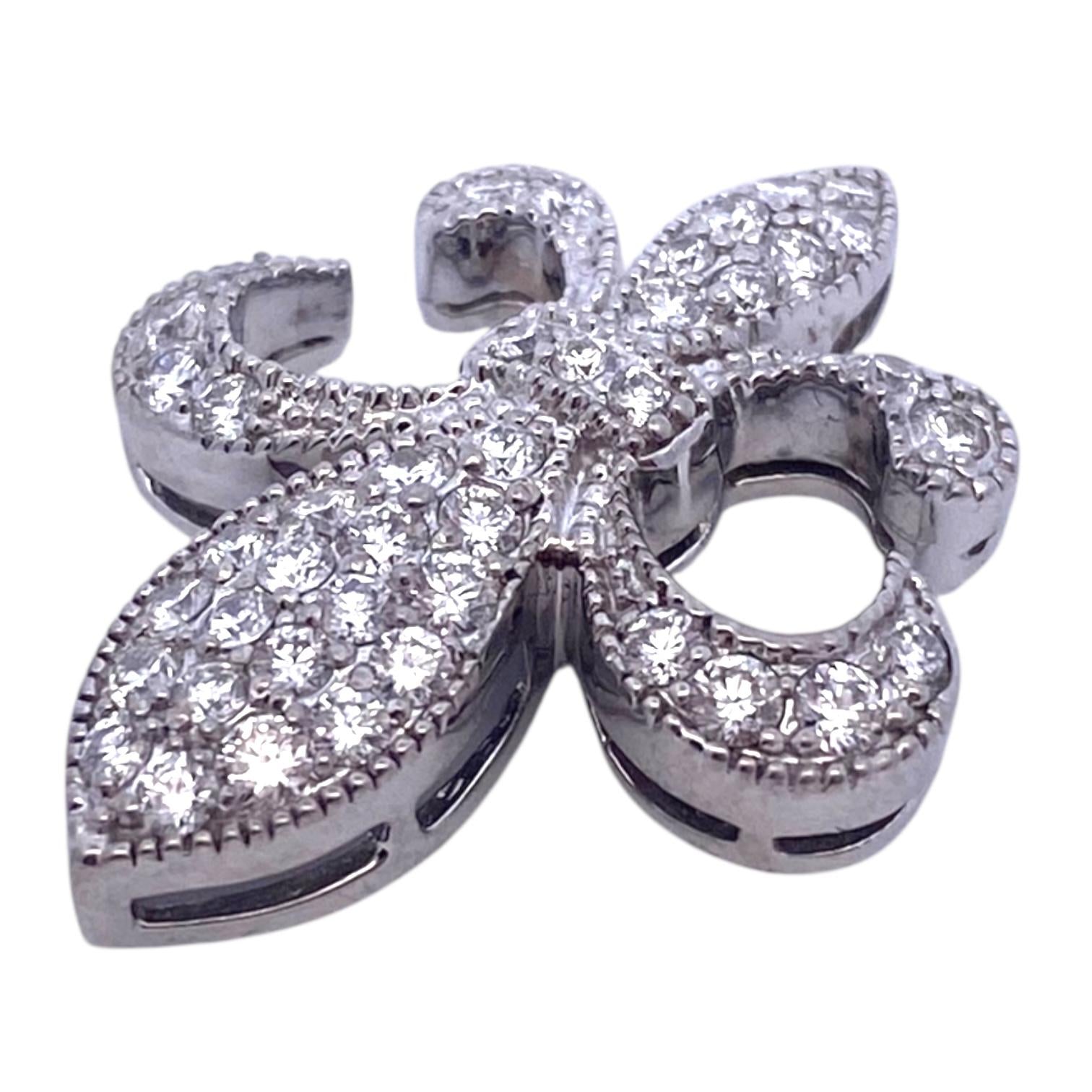 Vintage 18K White Gold Fleur-De-Lis Diamond Pendant